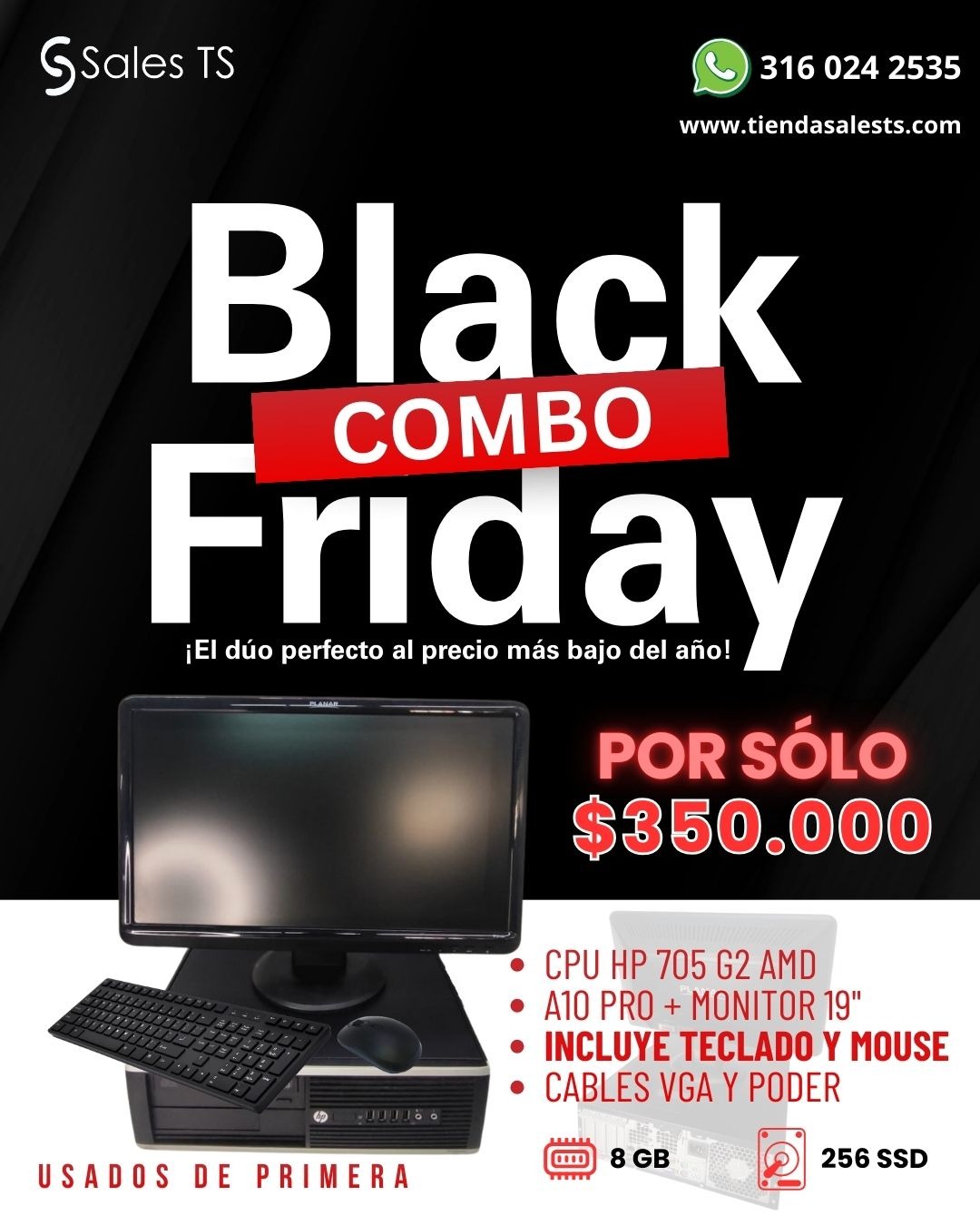 Combo CPU HP 705 G2 AMD A10 PRO + Monitor 19"
